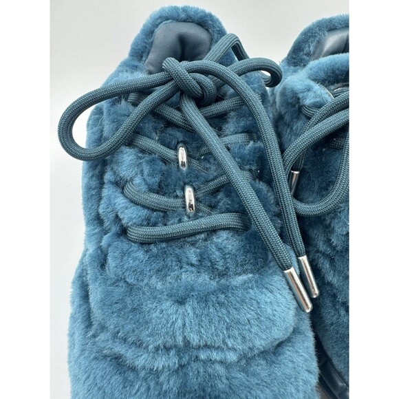 Sadi Studios Teal Blue Fur Pop Leather Sneakers Chunky Sole Platforms Size 6 - Picture 5 of 16